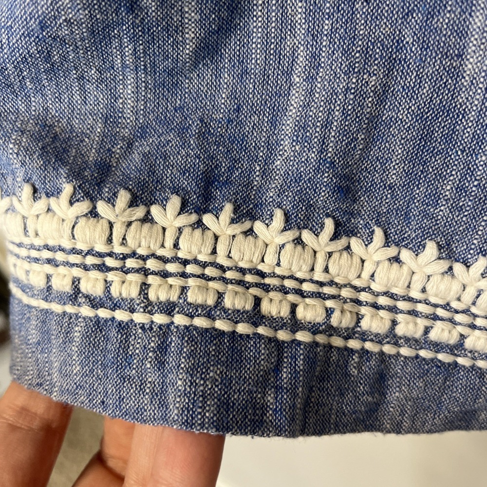 Roller Rabbit Chambray Blue Embroidered Shirt Top Sz Small Lined Cotton - Picture 4 of 9